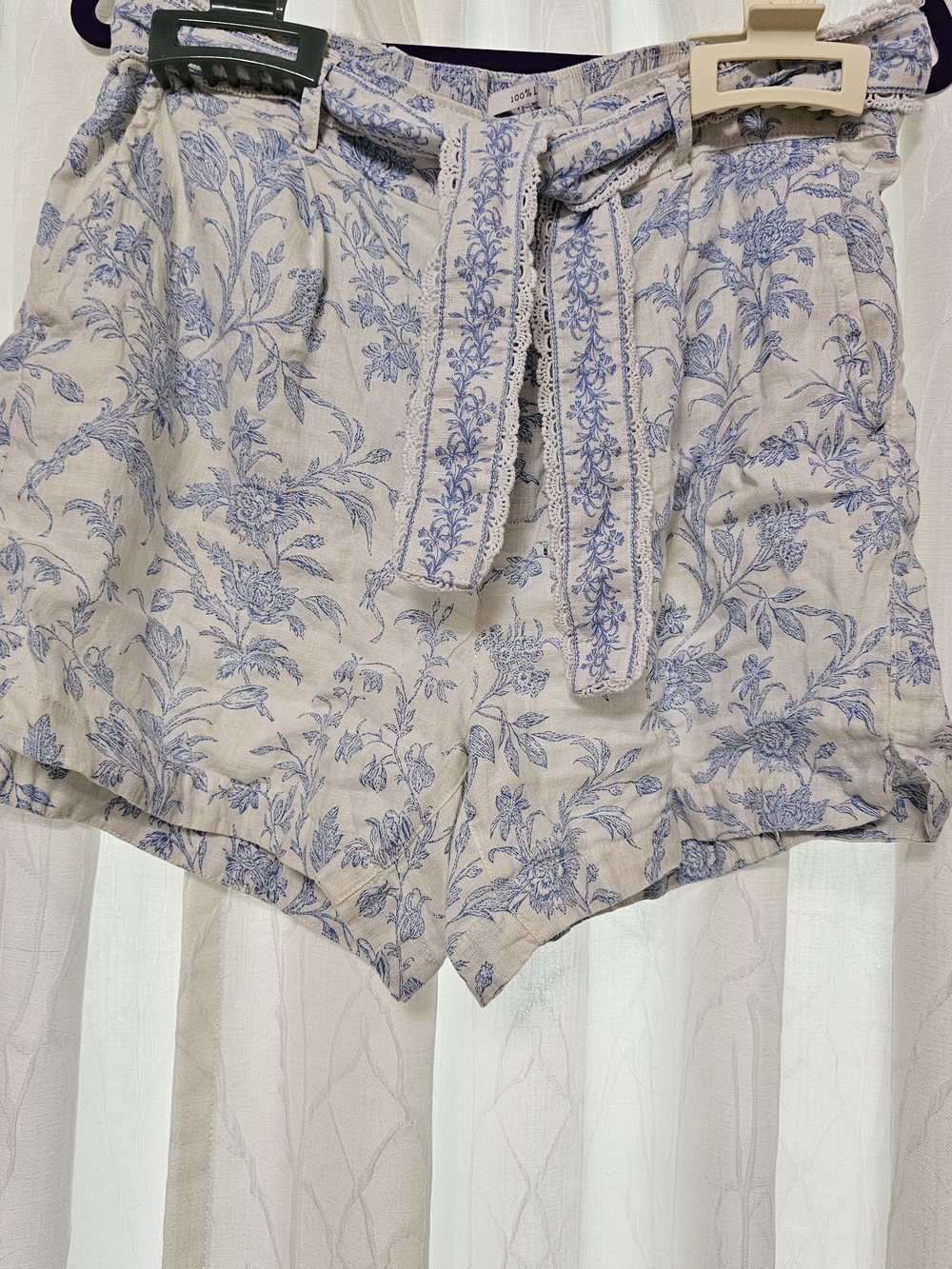 Laura Ashley Blue Floral High-Waist Tie-Belt Shorts - Picture 2 of 4